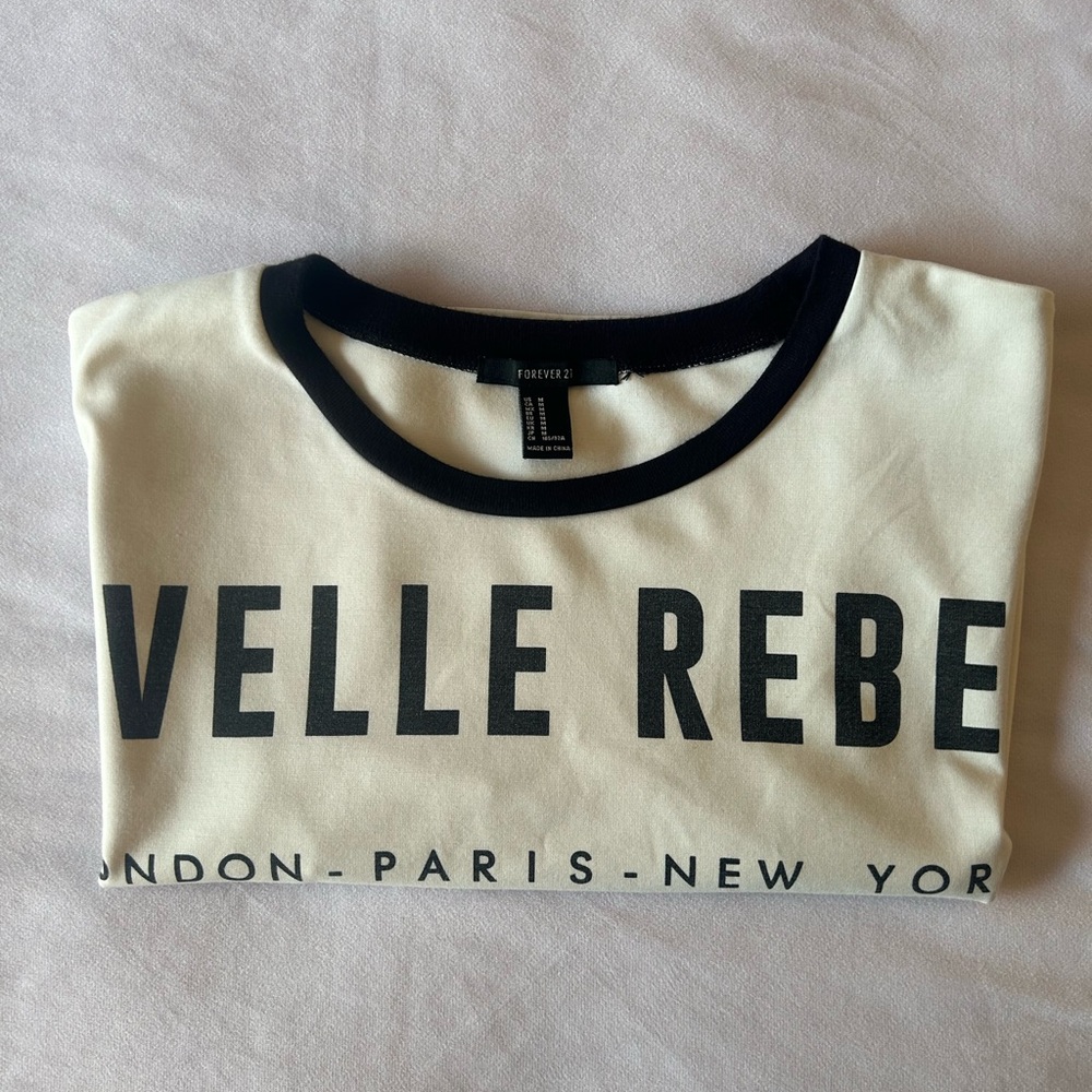 Forever 21 Cream and Black Graphic Tee